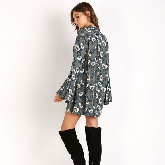Free People Magic Mystery Tunic Floral Long Bell Sleeve Dress - Picture 13 of 14
